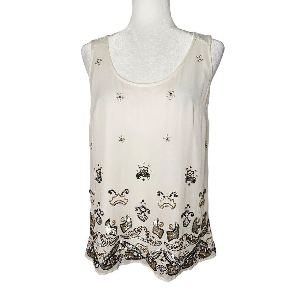 NEW! FRENCH CONNECTION Elsa‎ Sparkle Strappy Top Size Medium Ivory Sequin Crepe